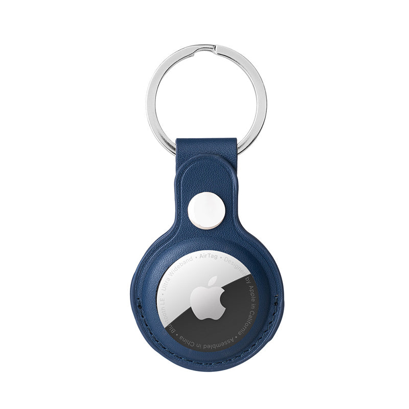 For Apple Airtag Tracker Leather Key Ring Dog Locator Device Keychain Protective Case – Blue