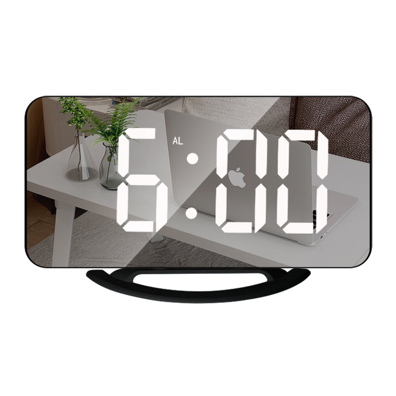 LED Mirror Digital Alarm Clock Large Display with Diming Mode Dual USB Ports – Black Shell White Light