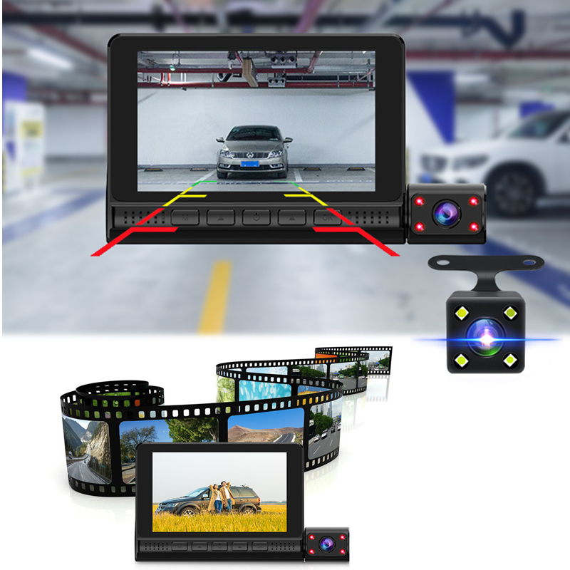 HD 1080P DVR Camera 3 Camera Lens Auto Recorder Dash Camera Night Vision 4Inch Dash Camera Car Recorder