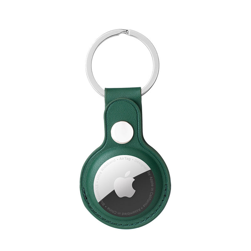 For Apple Airtag Tracker Leather Key Ring Dog Locator Device Keychain Protective Case – Green