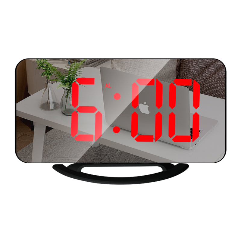 LED Mirror Digital Alarm Clock Large Display with Diming Mode Dual USB Ports – Black Shell Red Light