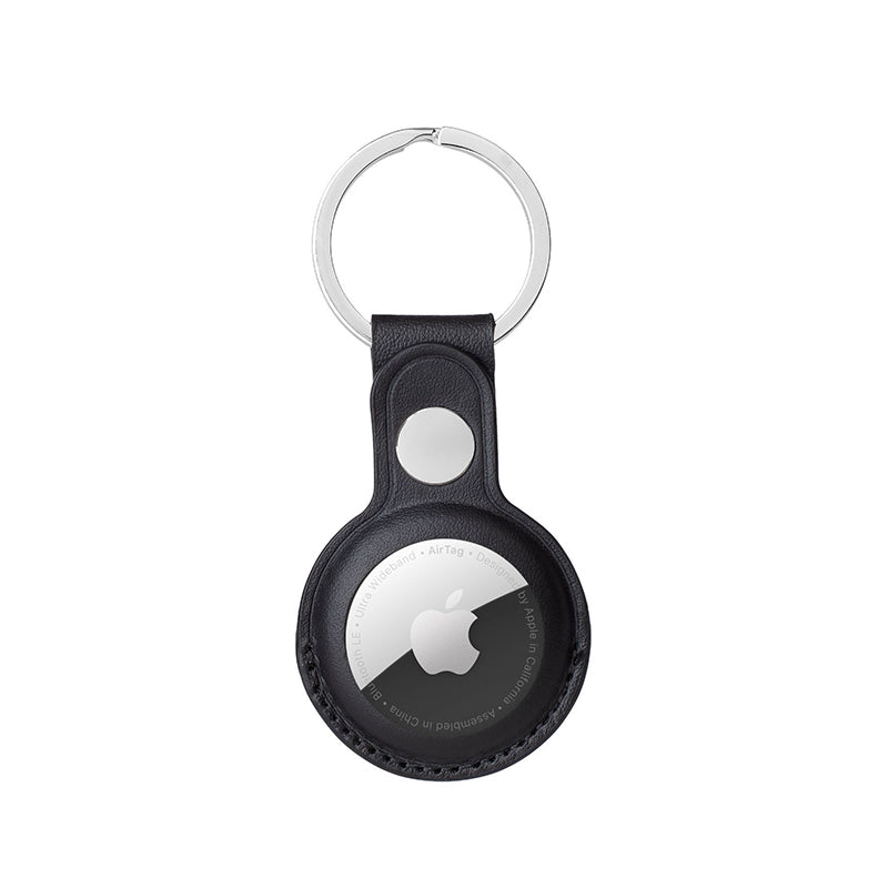 For Apple Airtag Tracker Leather Key Ring Dog Locator Device Keychain Protective Case – Black