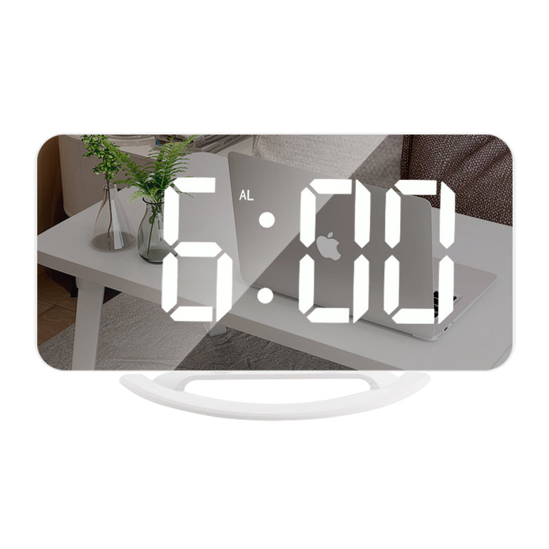 LED Mirror Digital Alarm Clock Large Display with Diming Mode Dual USB Ports – White Shell White Light