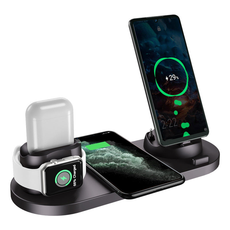 10W Qi Fast 6 in 1 Wireless Charger Station for Iphone Airpods USB Type C Stand Phone Chargers for Apple Watch Airpods Charging – Black