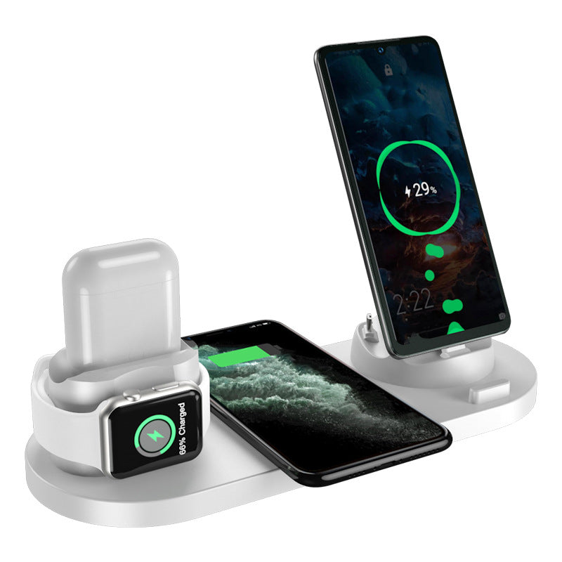 10W Qi Fast 6 in 1 Wireless Charger Station for Iphone Airpods USB Type C Stand Phone Chargers for Apple Watch Airpods Charging – White