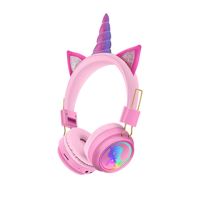 Cute Unicorn Creative Cartoon Headphones AH-902A Wireless Bluetooth LED Headset With Microphone Music Stereo – Pink