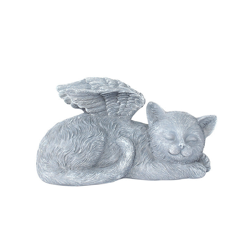 Garden Sleeping Angel Dog Cat Resin Ornaments Cute Pet with Wing Memorial Grave Marker Tribute Statue Outdoor Decoracion – Cat