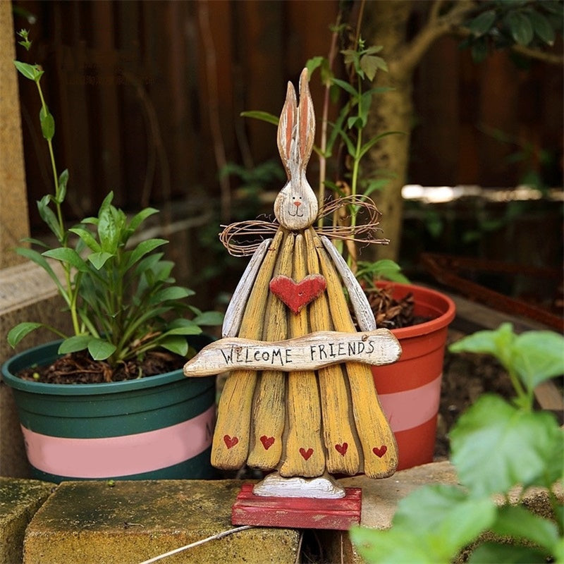 Garden Easter Bunny Couple Sign Ornament Rustic Vintage Spring Home Rabbit Statue Courtyard Decoration – Female Bunny