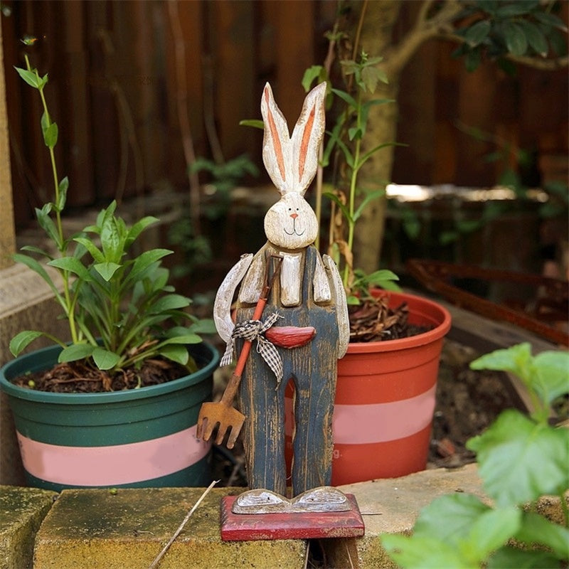Garden Easter Bunny Couple Sign Ornament Rustic Vintage Spring Home Rabbit Statue Courtyard Decoration – Male Bunny
