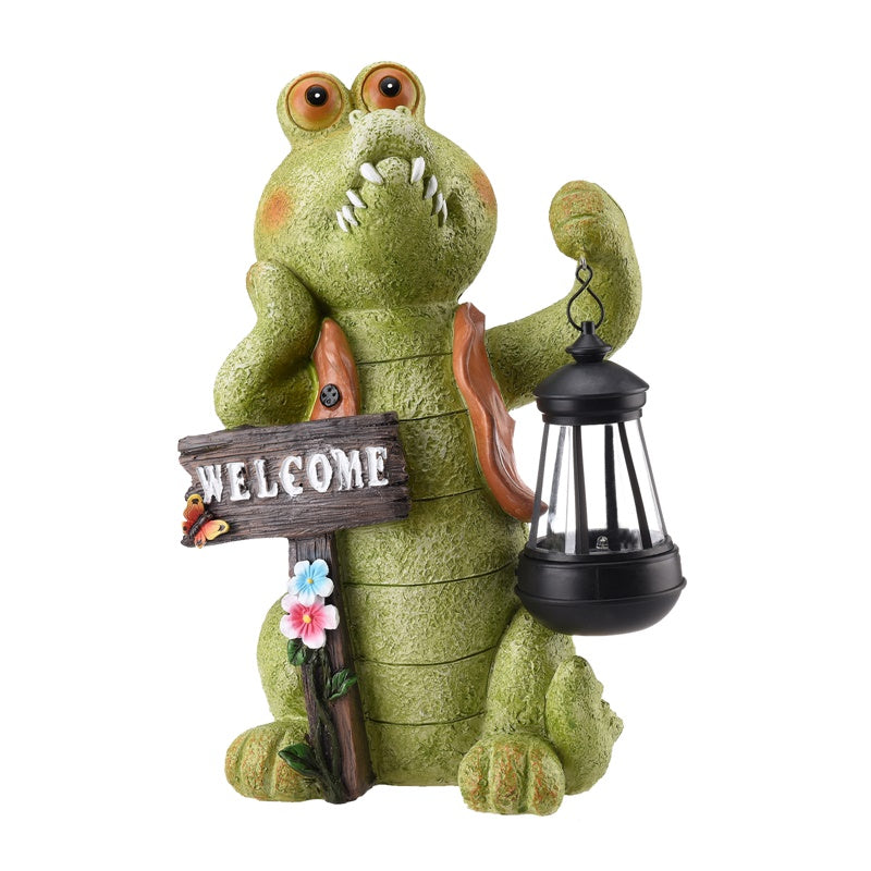 Solar Garden Crocodile Figurine Light Creativity Waterproof Outdoor Courtyard LED Lamps Crocodiles Statue Decor – Green