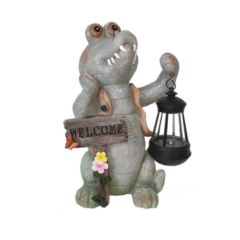 Solar Garden Crocodile Figurine Light Creativity Waterproof Outdoor Courtyard LED Lamps Crocodiles Statue Decor – Grey