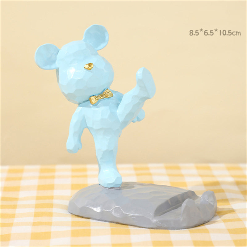 Creative Bear Sculpture Mobile Phone Stand Desktop Accessories Home Bracket – A(Blue)