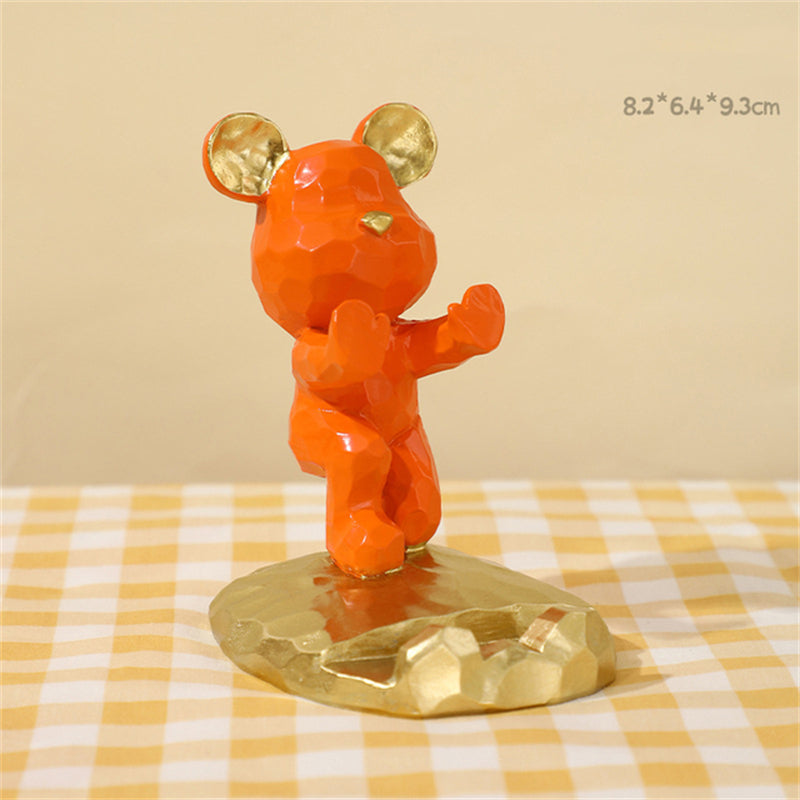Creative Bear Sculpture Mobile Phone Stand Desktop Accessories Home Bracket – B(Orange)