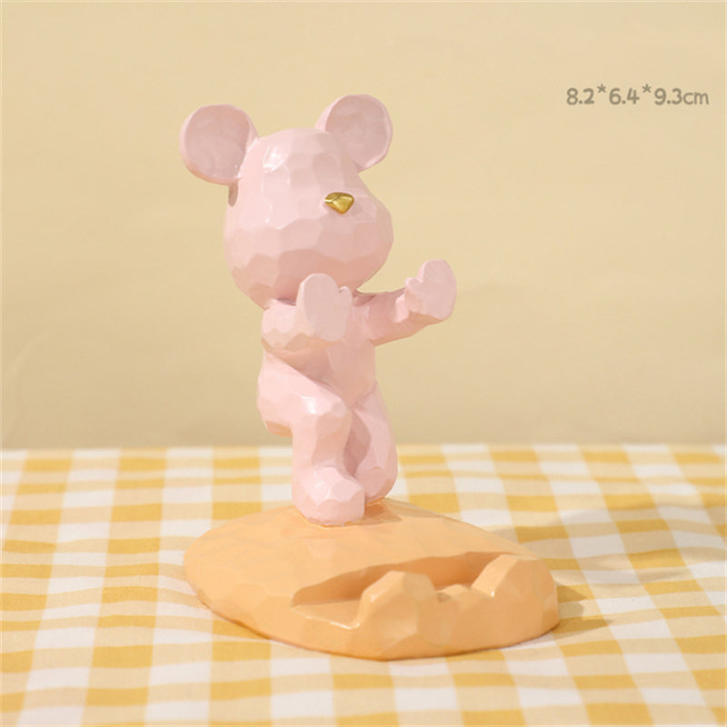 Creative Bear Sculpture Mobile Phone Stand Desktop Accessories Home Bracket – B(Pink)