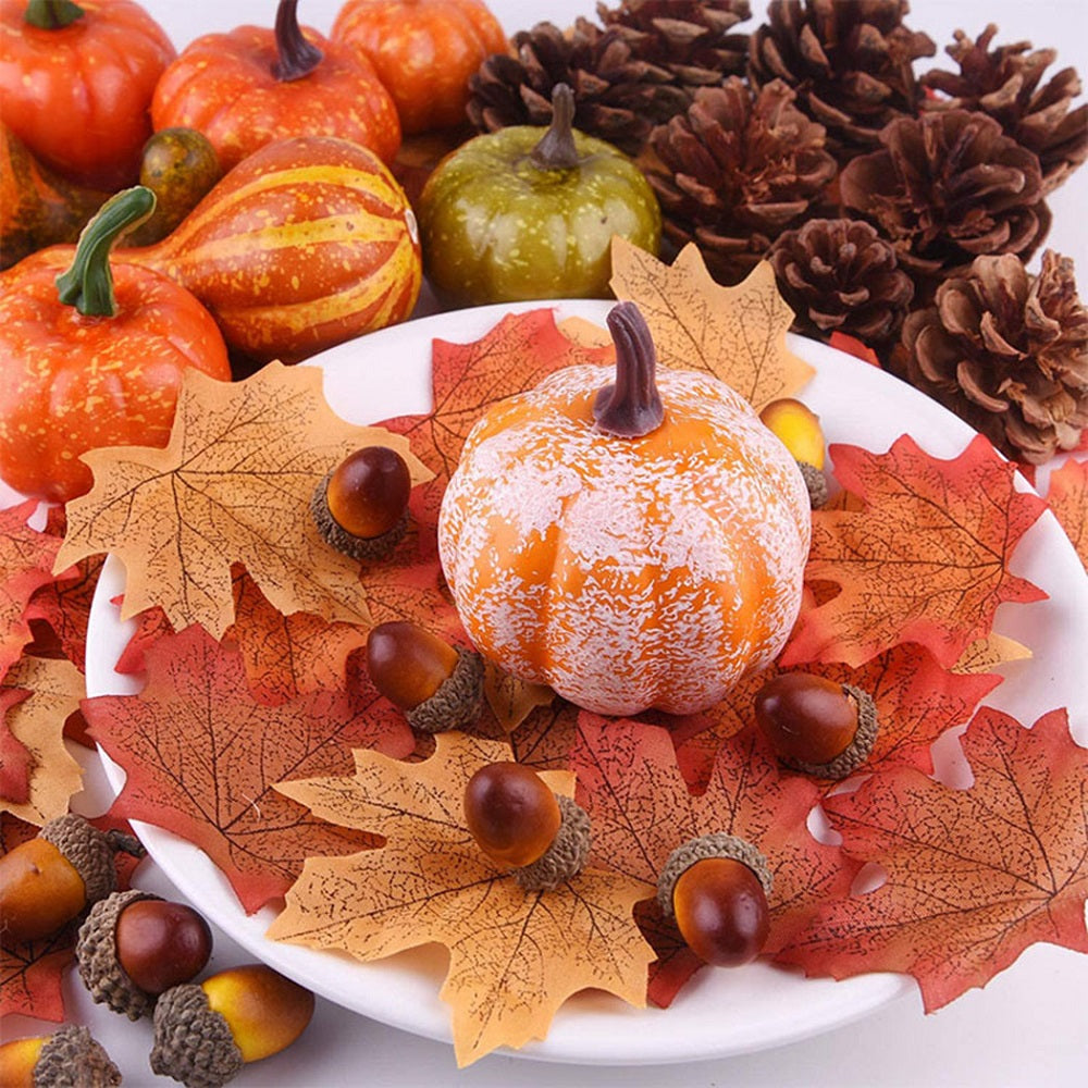 Artificial Pumpkin Autumn Fall Wreath Decorations Mini For Home Party Halloween – 166 PCS