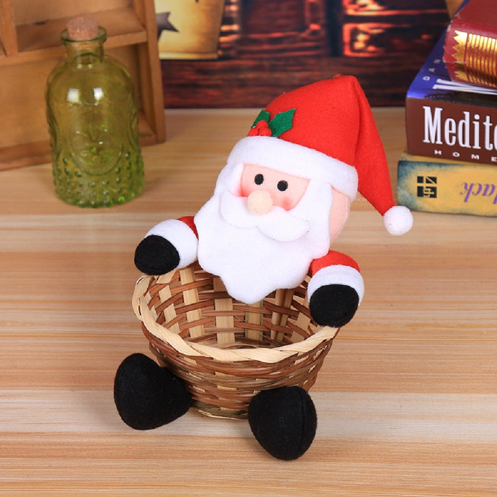 Christmas Candy Storage Box Decoration Bamboo Basket Bowl – Santa Claus