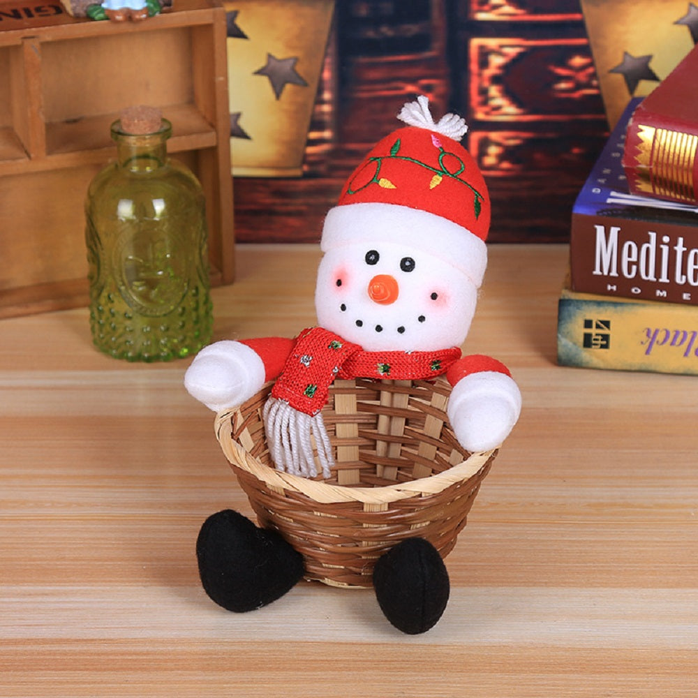 Christmas Candy Storage Box Decoration Bamboo Basket Bowl – Snowman