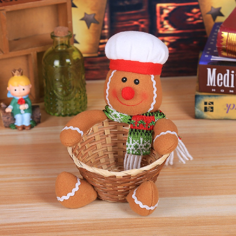 Christmas Candy Storage Box Decoration Bamboo Basket Bowl – Gingerbread Man