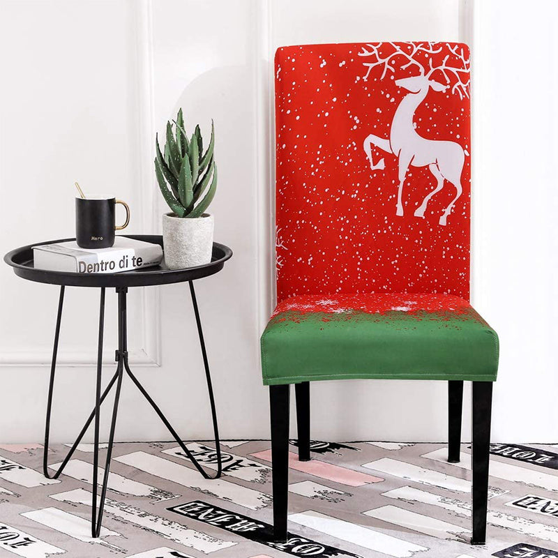 4/6 PCS Removable Festive Dust-Proof Chair Protector Christmas Print Decoration – 4 Pcs / Christmas Elk