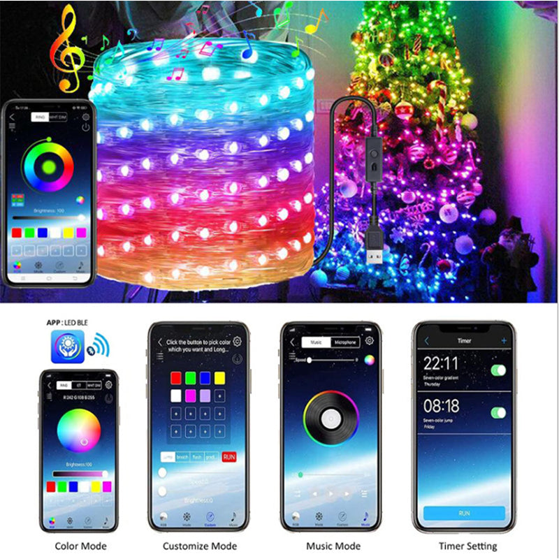 Fairy Lights Bluetooth Remote Control Colorful LED String Light – 20M 200LEDs