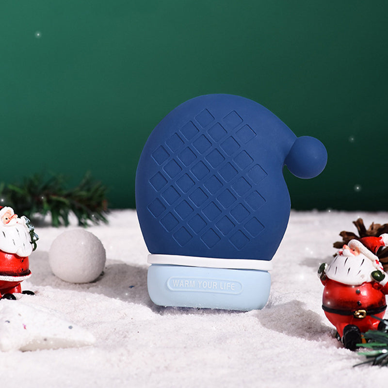 Silicone Microwave Heated Hand Warmer Christmas Hot Water Bag – Blue / Hat