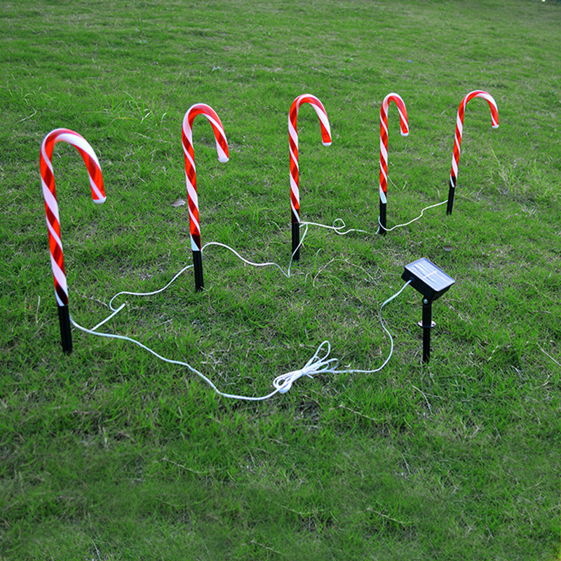 Solar Outdoor Christmas Candy Cane Pathway Marker Light – 5 Pieces