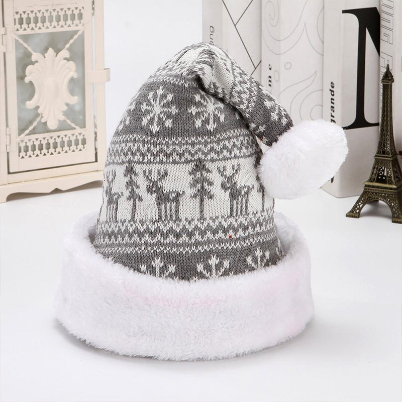 Winter Adult Kid Snowflake Fawn Knitted Christmas Hat – Grey & White Elk