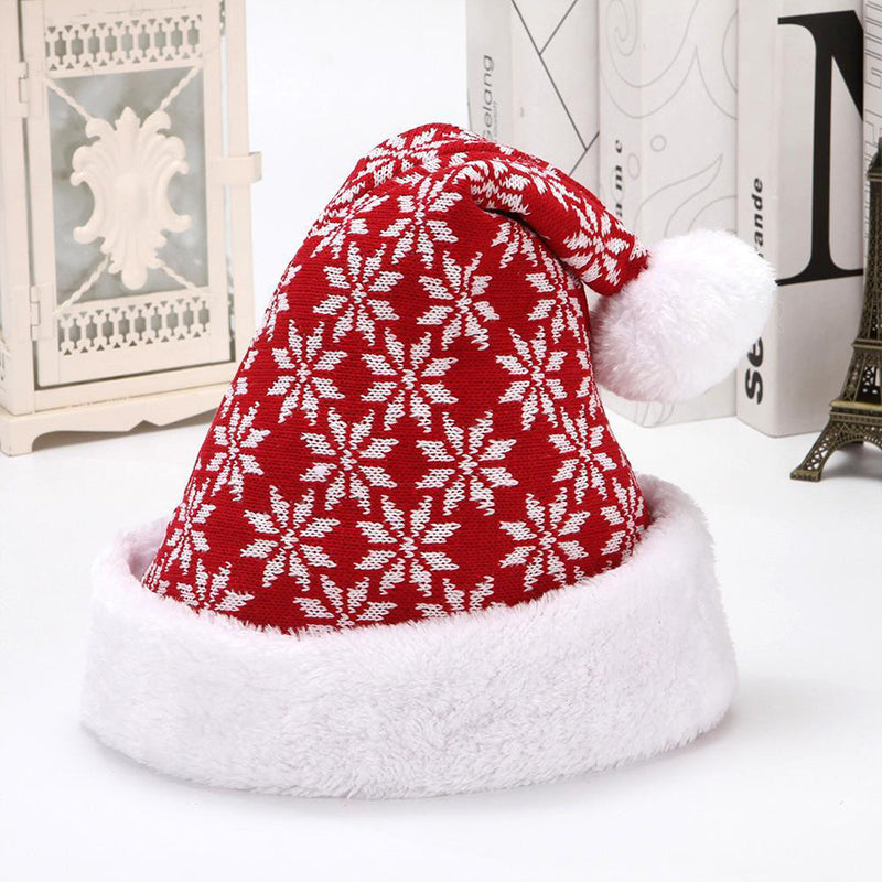 Winter Adult Kid Snowflake Fawn Knitted Christmas Hat – Red & White Snowflakes