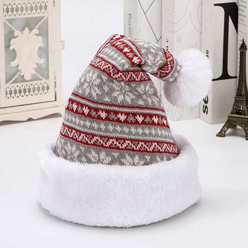 Winter Adult Kid Snowflake Fawn Knitted Christmas Hat – Red & Ash Snowflake