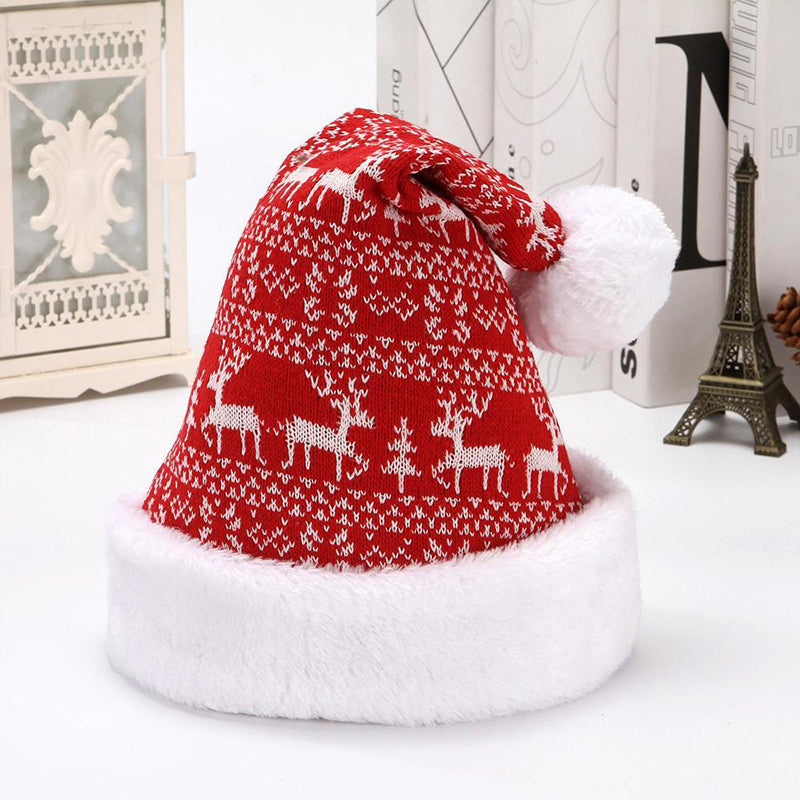 Winter Adult Kid Snowflake Fawn Knitted Christmas Hat – Red & White Elk