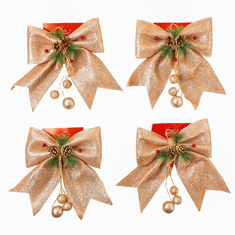 4Pcs/Set Bowknot Christmas Tree Decoration Gift Wrapping Accessories – Rose Gold