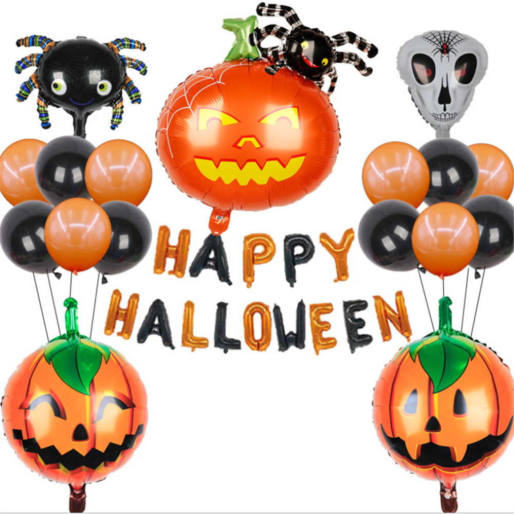 18Pcs Halloween Bat Aluminum Foil Balloon Decoration Ghost Festival Set – Spider Pumpkin