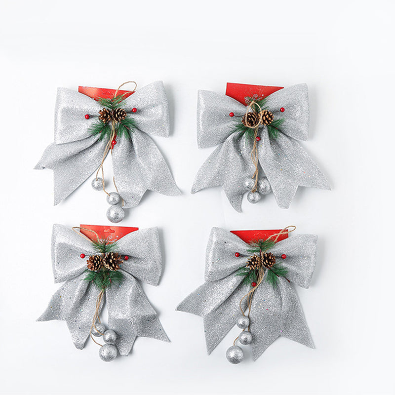 4Pcs/Set Bowknot Christmas Tree Decoration Gift Wrapping Accessories – Sliver