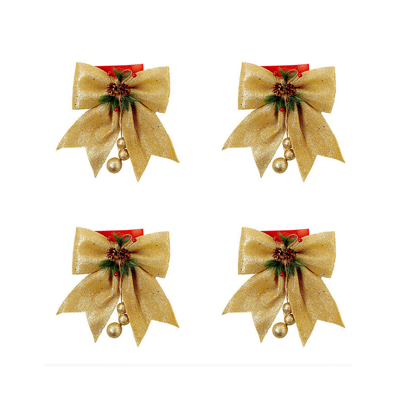 4Pcs/Set Bowknot Christmas Tree Decoration Gift Wrapping Accessories – Gold