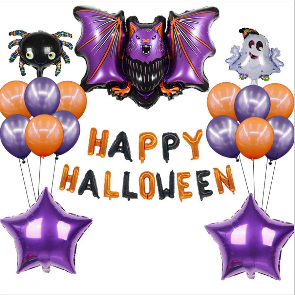 18Pcs Halloween Bat Aluminum Foil Balloon Decoration Ghost Festival Set – Purple Bat