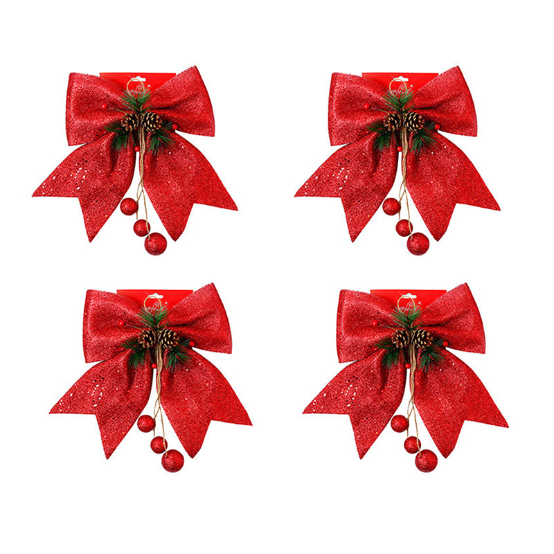 4Pcs/Set Bowknot Christmas Tree Decoration Gift Wrapping Accessories – Red