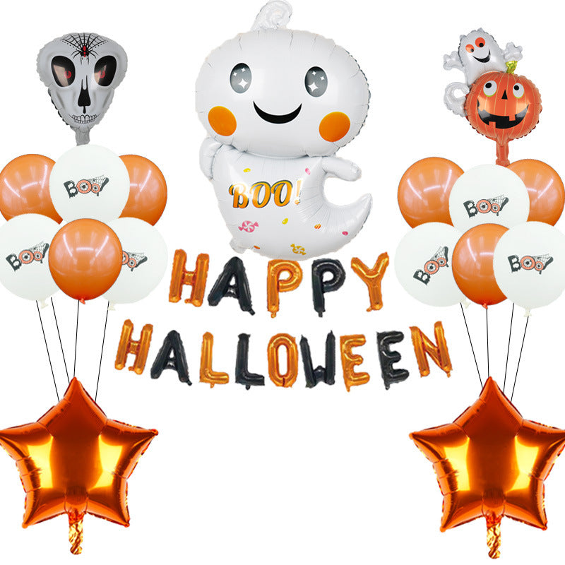 18Pcs Halloween Bat Aluminum Foil Balloon Decoration Ghost Festival Set – White Ghost