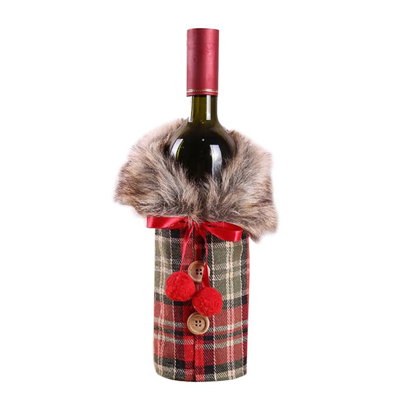 Christmas Outfit Wine Bottle Cover Bag Xmas Party Dinner Table Decor – Red + Green Checkered