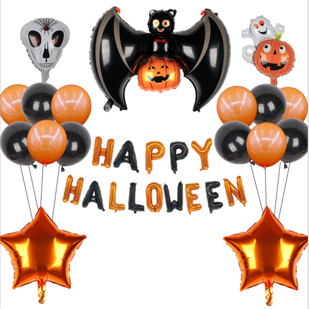 18Pcs Halloween Bat Aluminum Foil Balloon Decoration Ghost Festival Set – Pumpkin Bat