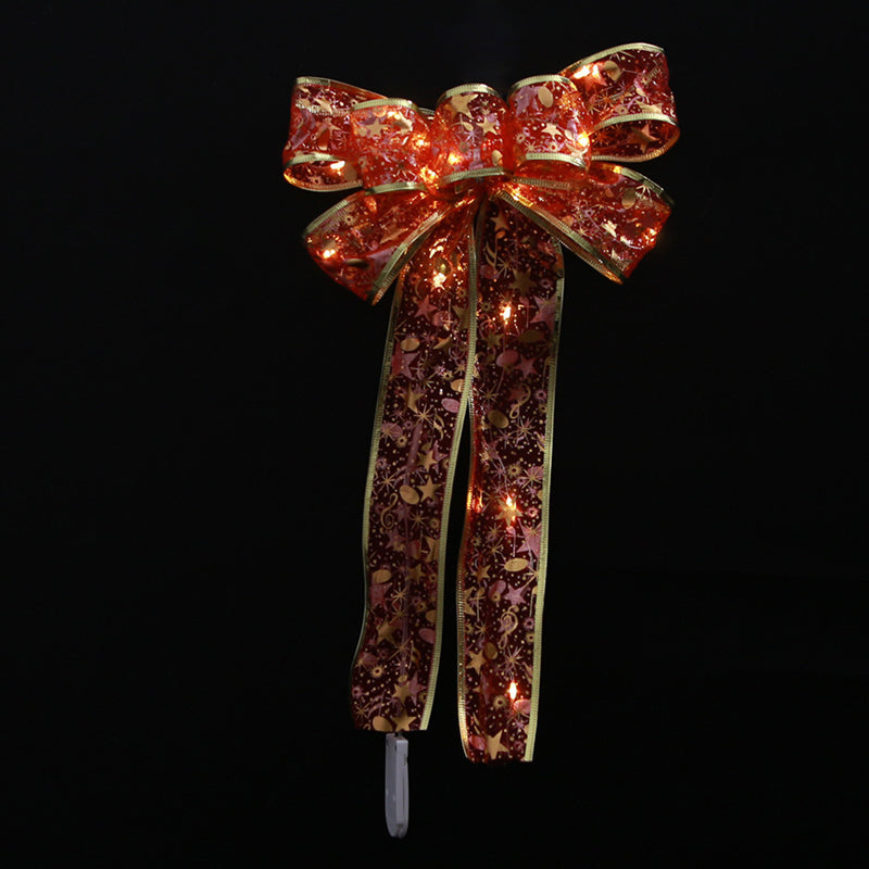 stmas Tree Ribbon Bow LED String Lights Xmas Gift Decoration – Red Printing / Warm White