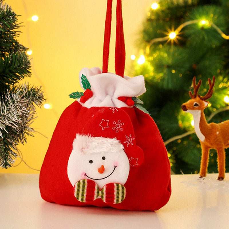 Christmas 3D Drawstring Apple Gift Bags 4 Pieces Set – Snowman