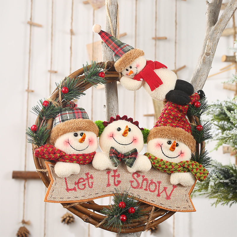Santa Claus Snowman Elk Ring Pendant Rattan Wreath Hanging – Type A