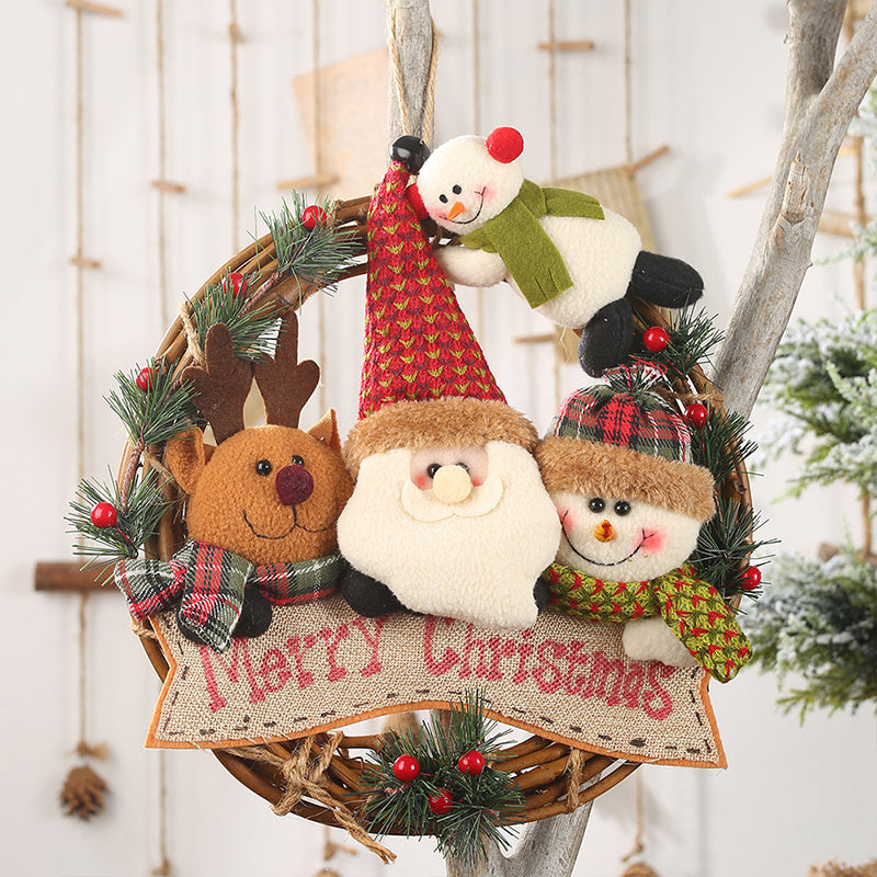 Santa Claus Snowman Elk Ring Pendant Rattan Wreath Hanging – Type B