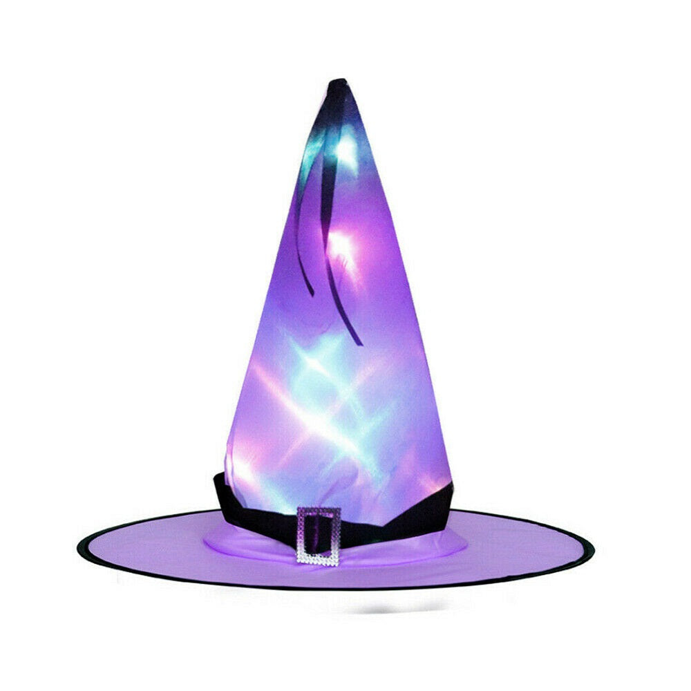LED Glowing Witch Hat Halloween Tree Hanging Decor Light Up Witches Caps 5Pcs – Purple