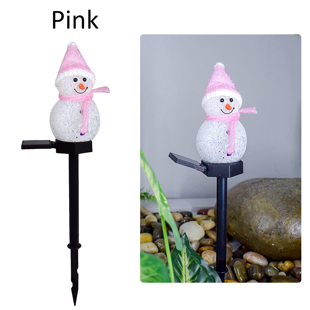 Solar Powered Christmas Snowman Stake Light Garden LED Lamp – Pink