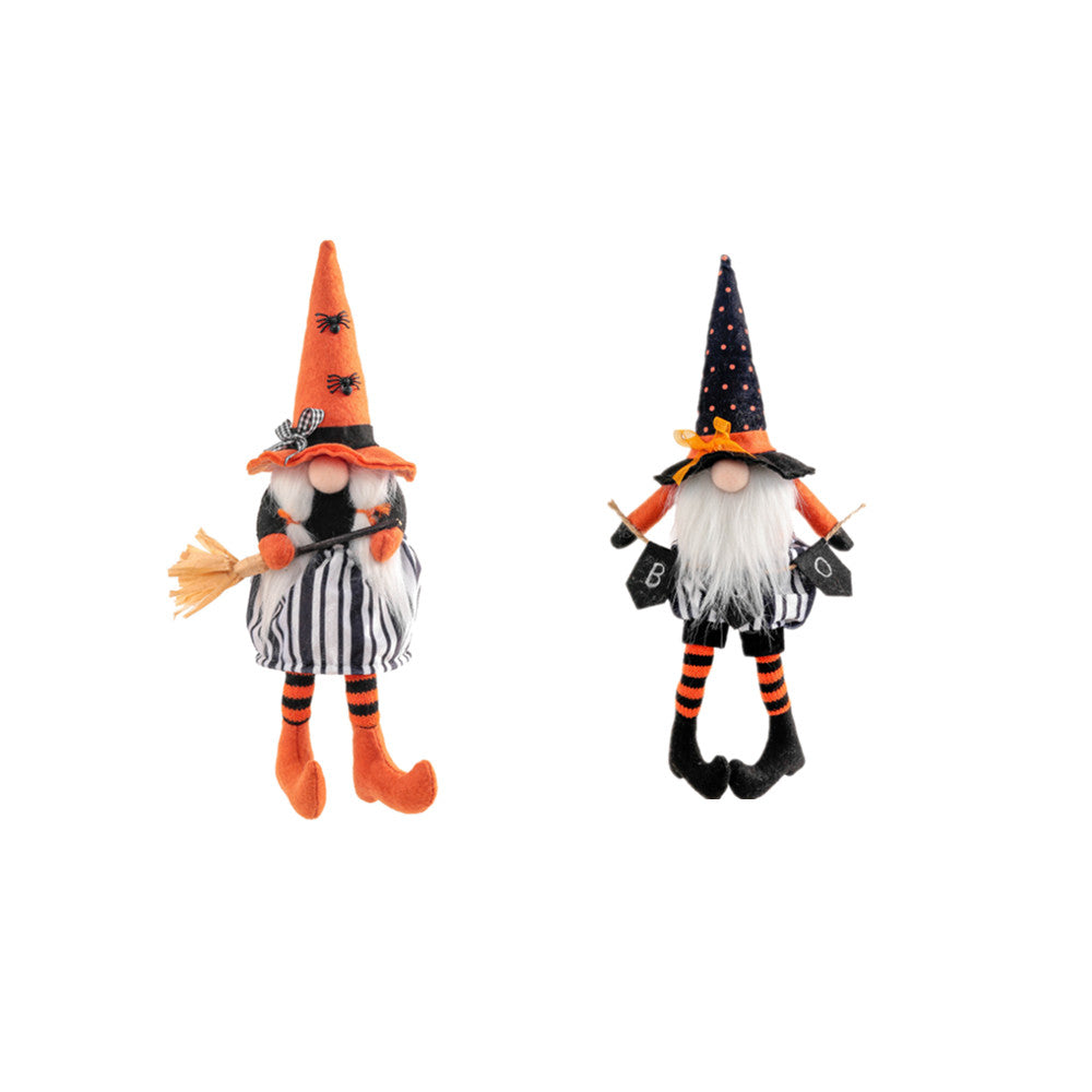 Long Hat Leg Broomstick Halloween Faceless Dwarf Doll – Orange