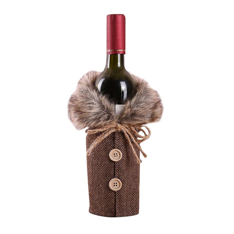 Christmas Outfit Wine Bottle Cover Bag Xmas Party Dinner Table Decor – Brown Striped