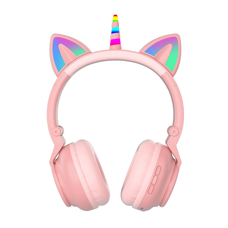 LED Kid Girl Cute Cat Ears Unicorn Luminous Wireless Headphone – Pink