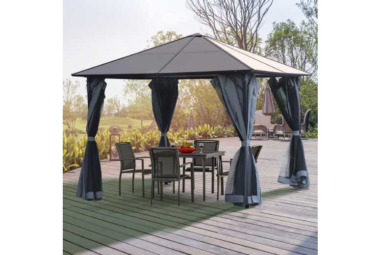 Outsunny Hardtop Mesh Draped Gazebo
