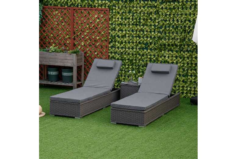 Outsunny 3 Piece Rattan Sun Lounger Set